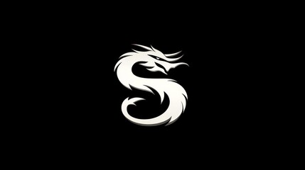 Fototapeta premium Dragon stylized as an S symbol on black. Suitable for fantasy logos, gaming icons, or brand identities