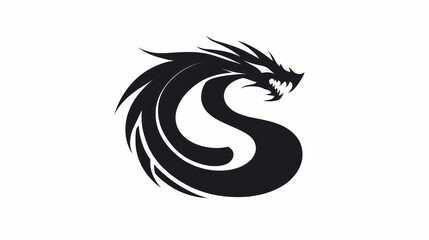 Naklejka premium Stylized dragon logo, coiled, sharp, white background, graphic design