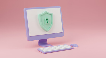 Secure Computing: Pastel PC with Shield for Data Protection & Cyber Safety