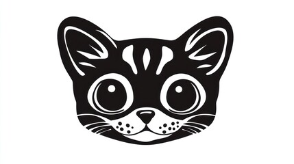 Obraz premium Cute cartoon cat head, simple black and white graphic, use for children's products
