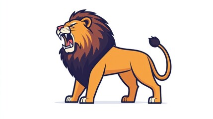 Obraz premium Lion roaring, fierce expression, mascot illustration, cartoon design for educational or entertainment use