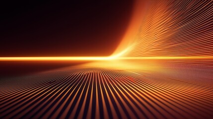 Abstract Orange and Black Lines Converging to a Bright Horizon Futuristic Digital Background
