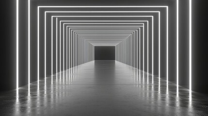 Futuristic Neon Corridor Abstract Architecture Glowing Lines Modern Design Empty Space