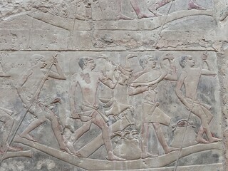 Reliefs in the tombs of inefert, unas Ankh and princess Idut showing daily life rituals in Saqqarah in Egypt