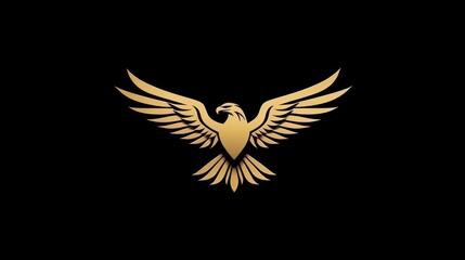 Obraz premium Golden eagle, wings spread, dark background, freedom, logo design