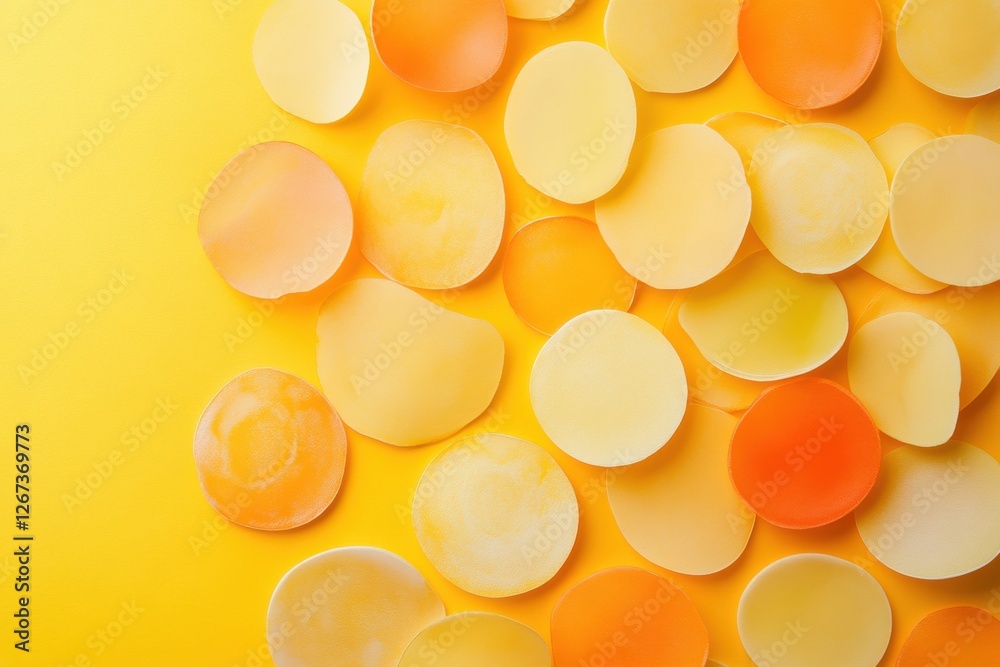 Leinwandbilder colorful circular shapes scattered on a bright yellow background create an artistic display of hues 