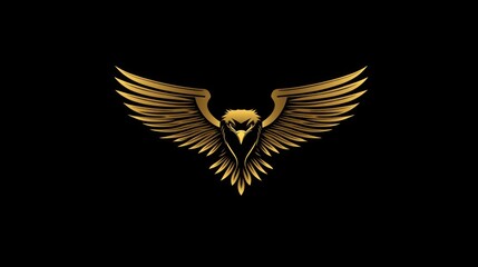 Fototapeta premium Golden eagle spreads wings wide on dark background. For emblem, logo, symbol