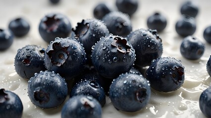 Blueberries and Cream: Close-Up, Refreshing Dessert, Healthy Snack