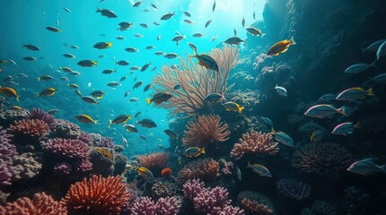 Naklejka premium Colorful Reef Ecosystem with Diverse Marine Life Underwater Scene