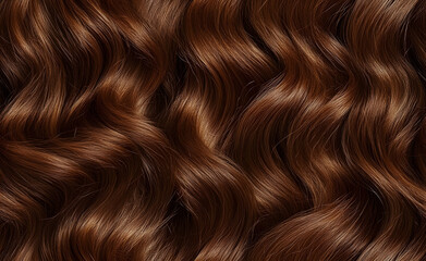 Fototapeta premium Close-up of curls and frizzy shiny brown-haired hair . brunette Hair curly background ,colorind or shades