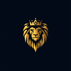 Fototapeta premium Golden Lion with crown logo isolated for company symbol, mascot, or emblem, on a dark background