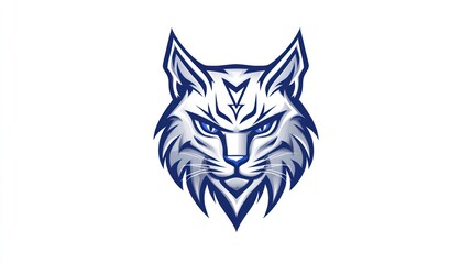 Fierce lynx mascot head, symmetrical logo with a white background, for sports team emblem