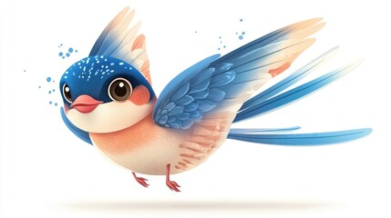 A vibrant swallow bird flits through the clear spring sky, showcasing its striking blue feathers and cheerful demeanor, embodying the essence of freedom. 