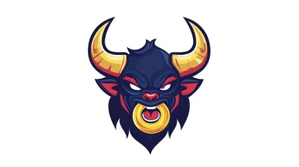 Fierce bull head with golden nose ring, powerful, isolated on white, symbol of strength, for sports team logo