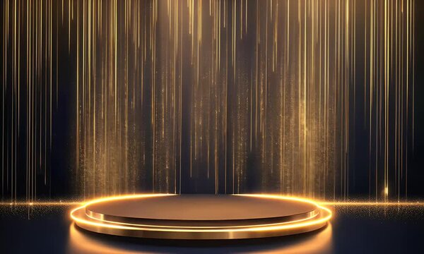 Golden stage lights, award ceremony backdrop, product display