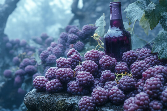 Mystic Dusk, Dew-Kissed Blackberries and Elixir in a Fog-Shrouded Grove