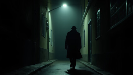 Mysterious Figure in Foggy Alley
