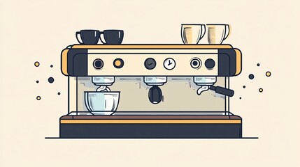 Hand-Drawn Coffee Machine Illustration for Commercial Use