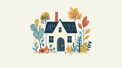 Hand-Drawn Home, House, Logos, Icons, Gardens, and Flat Vector Illustration