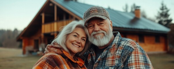 Obraz premium Capture the essence of enduring love with this heartwarming image showcasing an elderly couple embracing during the golden hour of sunset Witness a romantic moment unfolding in their daily life, a