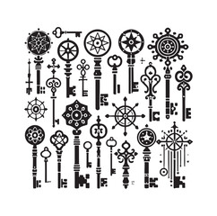 Fototapeta premium Antique key silhouettes Medieval and modern keys 