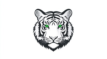 White tiger head with vivid green eyes on a plain background. Symbol for a variety of projects