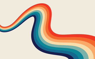 Colorful abstract rerto background featuring vibranti lines in warm and cool tones