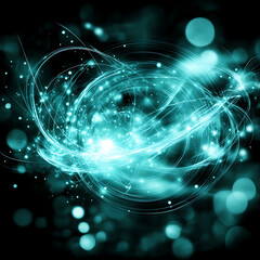 Abstract Turquoise Light Orbs and Streaks in Digital Space a Mesmerizing Design Element Backdrop