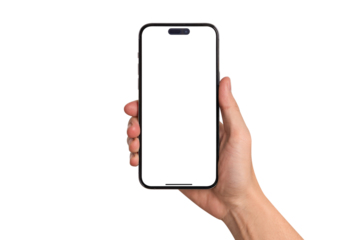 Beautiful hand holding smartphone with blank screen. Advertising, business, finance and technology concept.