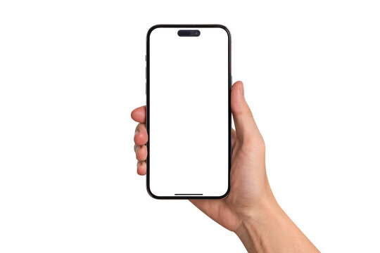 Beautiful hand holding smartphone with blank screen. Advertising, business, finance and technology concept.
