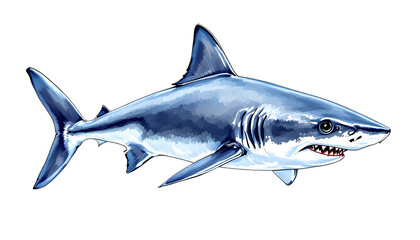 Obraz premium Watercolor Illustration of a Great White Shark on transparent background
