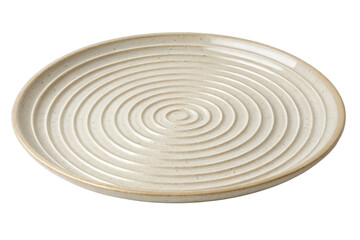 Beige round plate with concentric circles isolated with transparent background