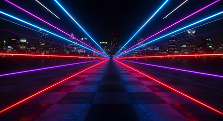 Neon Cityscape: Cyberpunk Vibe with Retro Lasers, Urban Night Lights, and Futuristic Grid