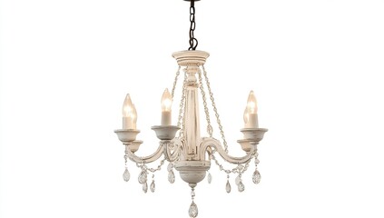 Elegant White Wooden Chandelier with Crystal Accents:  A Stunning Lighting Fixture for Home D?cor,  Adding Charm and Ambiance to Any Room.