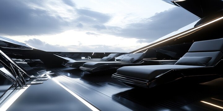 Futuristic Yacht Deck Sun Loungers