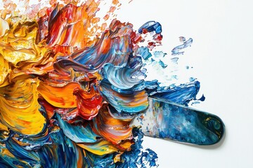 A Vibrant Close-up of Thick Oil Paint Applied with Palette Knife, Showing Abstract Expressionism...