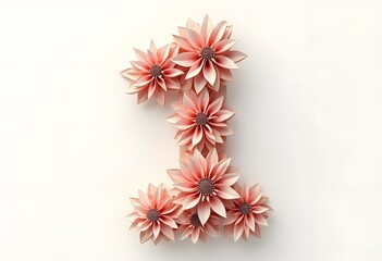 Obraz premium Number 1 made of real natural flowers and leaves. Flower font concept. Unique collection of letters and numbers. Spring, summer and valentines creative idea. 