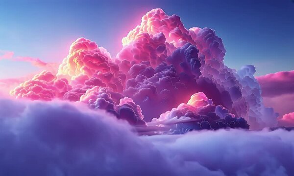 Pink cloudscape sunset, aerial view, vibrant colors, fantasy design, website header
