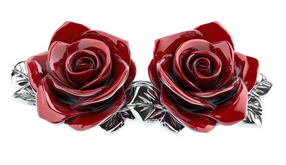 Stunning Red Roses with Silver Leaves: Elegant Home Decor, Exquisite Craftsmanship, Captivating Design, Luxurious Ornament, Artistic Sculpture,  Beautiful Floral Art, Decorative Roses, 