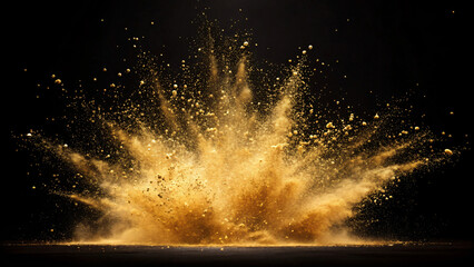 golden dust particles exploding isolated on black