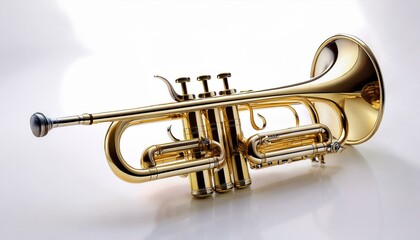 Obraz premium a gleaming gold trumpet isolated on a white background perfect for musical themes advertising or design projects