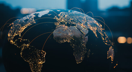 Connected World: Global Network of Cities at Night | Communication, Technology & Connectivity Concept