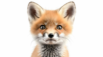 Obraz premium Cute red fox kit portrait, isolated on white, wildlife