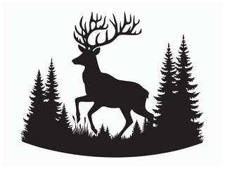 Deer in Forest Silhouette Black Color Wildlife Nature Scene