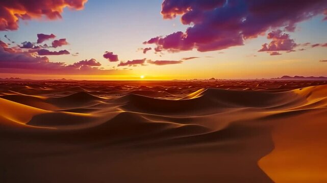 Sunset over rolling sand dunes with vibrant sky colors