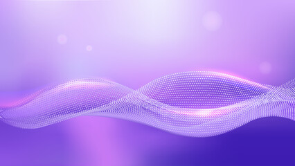 Purple abstract wave background with glowing particles. Futuristic digital dots, Gradient flow, and Modern technology-inspired design for websites and graphics vector.
