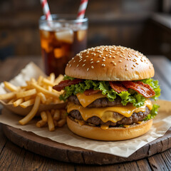 hamburger and fries