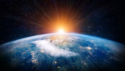 Fototapeta premium a view of the earth from space with the sun shining brightly in the space