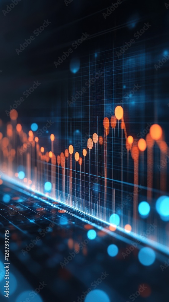 Poster abstract data visualization with glowing graphs