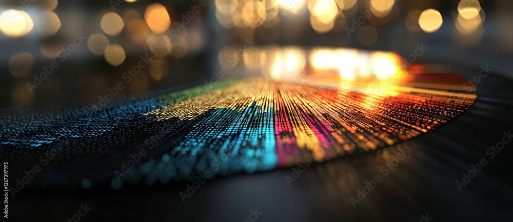 Poster a vibrant data visualization featuring a circular chart with dynamic segments